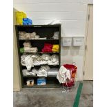 (2) Sections of Shelving, (3) Cabinets w/ Contents of Cleaning Supplies, & (1) Desk