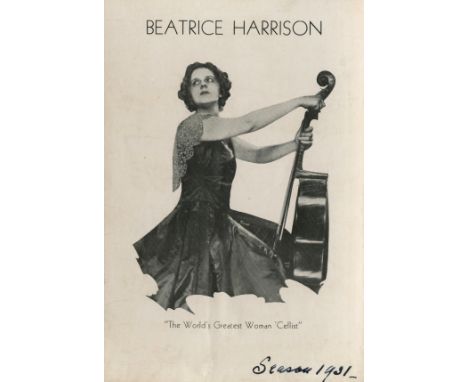 MUSIC – BEATRICE HARRISONArchive of material relating to cellist Beatrice Harrison, comprising: i) Manuscript notebooks: incl