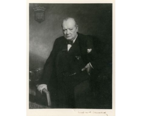 CHURCHILL (WINSTON S.)Signature ('Winston S. Churchill') in ink, beneath a black and white photographic reproduction of Frank