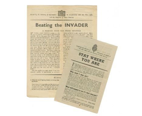CHURCHILL (WINSTON)Beating the Invader. A Message from the Prime Minister,  2-page leaflet, 4 copies, all Cohen's first or se