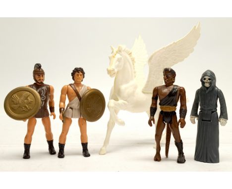 Mattel vintage Clash of the Titans 3 3/4" figures x 4 plus Pegasus, to include Charon, Thallo, Perseus, Calibos &amp; Pegasus