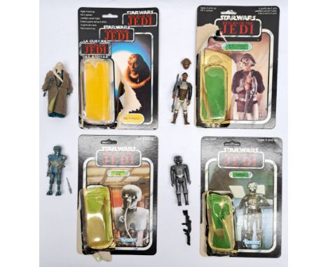 Kenner, Palitoy, Star Wars Loose figures Lando Skiff, Bib Fortuna, 2-1b, Zuckuss complete with cardbacks &amp; bubbles. Fair 