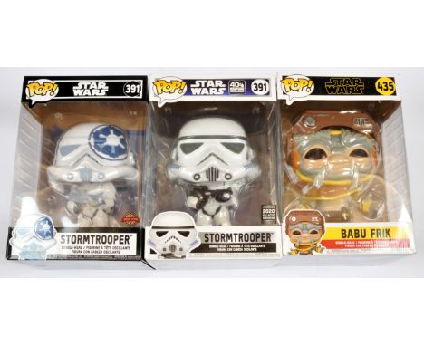 Funko Pop! Star Wars large scale vinyl bobble-head figures x 3, to include 391 Stormtrooper x2 (2020 Galactic Convention Excl