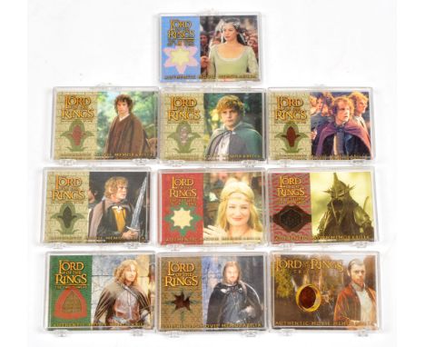 Topps The Lord of the Rings Authentic Movie Memorabilia trading cards x10, to include Frodo's Travel Jacket, The Witch-King's