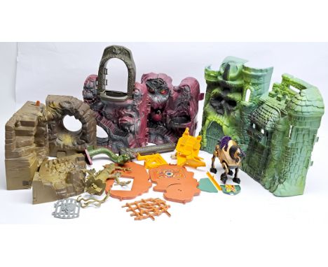 Mattel Masters of the Universe incomplete playsets Castle Greyskull, FrightZone & Snake Mountain. Poor to fairEach set has mi