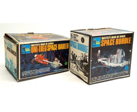 Mattel vintage 1960s Man in Space / Major Matt Mason pair, to include Uni-Tred Space Hauler &amp; Space Bubble, Good within G
