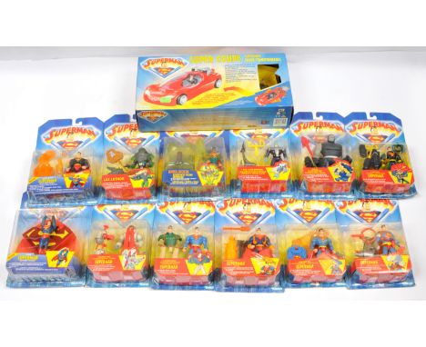 Kenner Superman action figures and Super Coupe, Good Plus to Excellent, within Fair Plus to Good opened packaging. Figures ap
