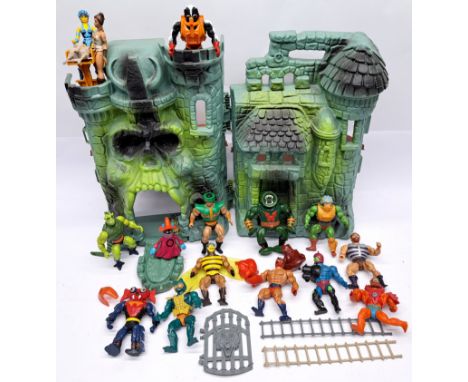 Mattel He-Man Masters of the Universe incomplete Castle Greyskull and assorted figures &amp; parts. Condition fair to good