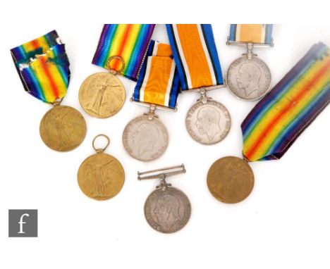 Four pairs of World War One British War Medal and Victory Medals awarded to 26583 Spr R Harvey R.E, 26349 Spr W Etock R.E, 36