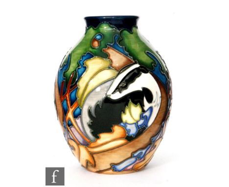 A Moorcroft Pottery vase decorated in The Sett pattern designed by Kerry Goodwin, made for Dorset Wildlife Trust, impressed a