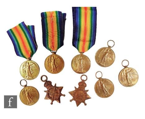 Six World War One Victory Medals RFRA-13947 Dvr J. Hill R.A, 11921 Pte Horne W.Rid R, 156415 Cpl W.T Smith R.A, 116395 Pte F.