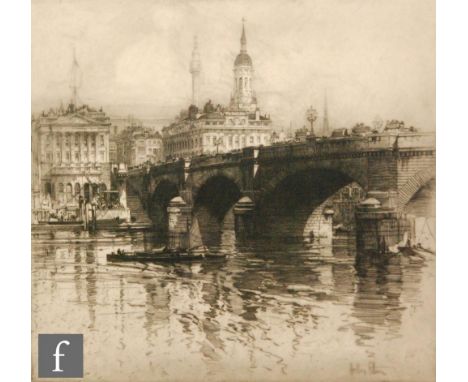 HEDLEY FITTON (1859-1929) - 'London Bridge', etching, signed in pencil, framed, 37cm x 39cm, frame size 71cm x 66cm, also two