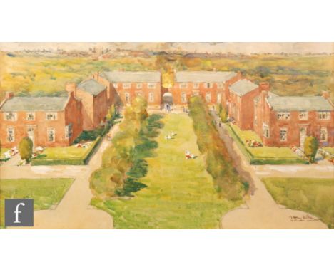 JAMES HENRY SELLERS (1861-1954) - An architectural sketch of a domestic housing development around a central green, watercolo
