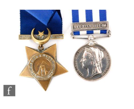 A Victorian Egypt Medal with The Nile bar to 799, Pte G. Franks 1/R.W Kent R, with a Khedive's Star. (2) 