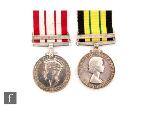 A Naval General Service Medal with Malaya bar to Ply/x 5717 K. Keeling MNE R.M, with an Africa General Service Medal with Key