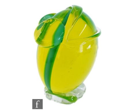 A later 20th Century Murano glass sculpture in the form of a stylised bullfrog with wide mouth, the body lime green with inte