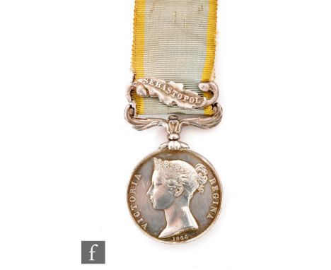A Crimea Medal with Sebastopol bar to 3373 Alex Scott  90th Light Infantry. 
