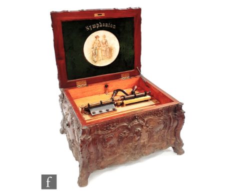 A Symphonion disc musical box playing 11 7/8 inch discs, duplex combs No 308738 in rococo style case with a maiden dancing wi