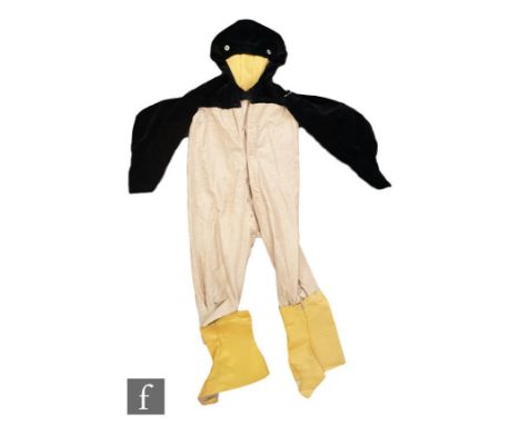 A 1920s / 1930s hand made adult fancy dress costume for a Penguin, the one piece body in white wool (possibly from a blanket)