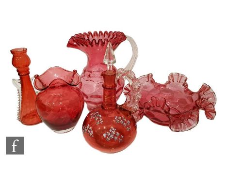 A collection of assorted ruby glass, to include Victorian and later examples, comprising a Dartington vase of ovoid form with