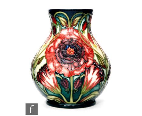 A Moorcroft Pottery Design Trial vase decorated in the Eustoma pattern designed by Carole Lovatt, impressed and painted marks