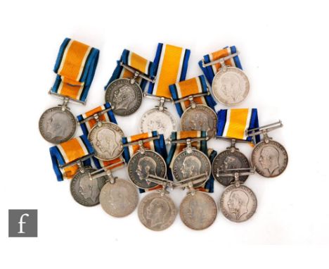 Fifteen World War One British War Medals awarded to 23829 Pte F.W BunningR.Lanc.R, 19171, Pte A. Kiley S. Wales Bord, 12336 P