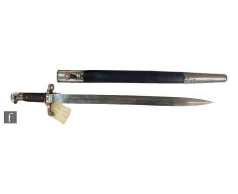 A British MK III Henry Martini 1887 bayonet by Henry Wilkinson London, with steel and leather mounted scabbard. 