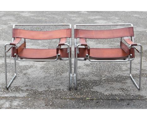 Marcel Breuer, two Model B3, Wassily Chairs, designed 1926, 1940s or earlier manufacture by Gavina, Italy (later Knoll), tubu