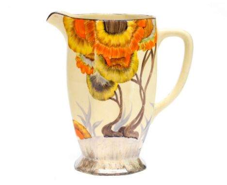 Claice Cliff for Wilkinson, a Rhodanthe pattern Athens jug, facet form, printed marks, 16cm high