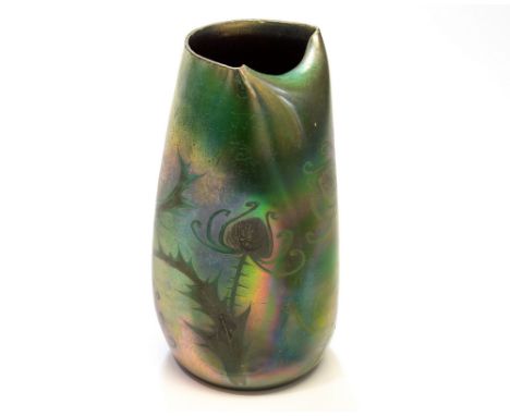 Leon Castel for Mont Chevalier, Cannes, an Art Nouveau lustre ceramic vase, of dimpled form, decorated with stylised thistles