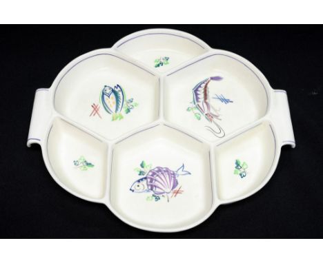 Poole Pottery hors douvres dish, decorated with Shrimp and vegetable designs, 1950s 