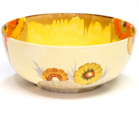 Clarice Cliff for Wilkinson, a Rhodanthe pattern bowl, plain form, the interior with Delecia decoration, Bizarre marks to und