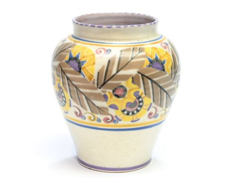 Truda Carter for Carter, Stabler and Adams, a Poole pottery GF pattern vase, shouldered form decorated by Ruth Pavely, in bei