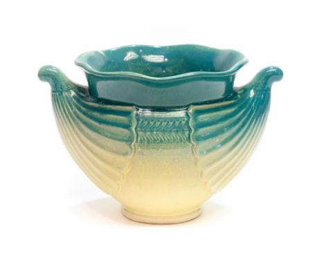 Christopher Dresser for Ault, an art pottery jardiniere, in the Anglo Egyptian style, circa 1885, of globular form with flute