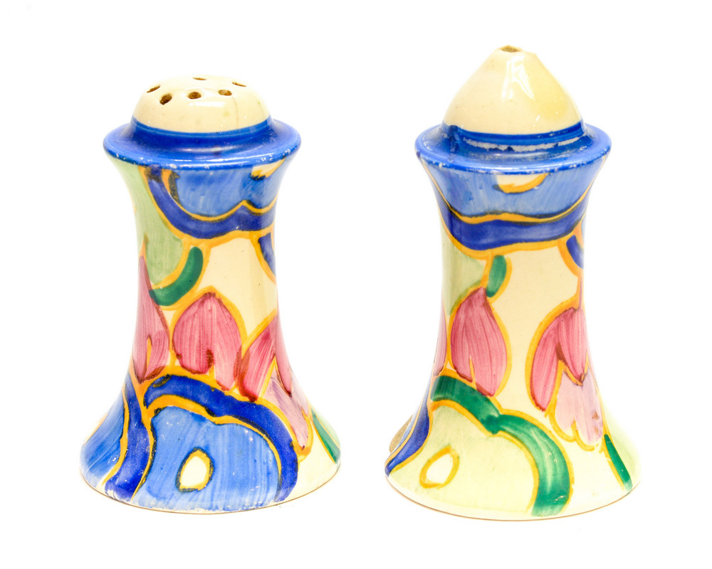 Clarice Cliff for Newport Pottery, a pair of Blue Chintz salt and