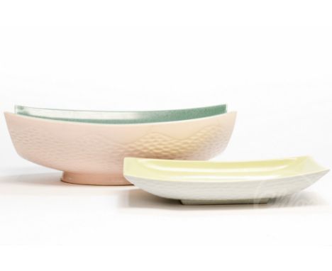 Alan Compton for Royal Norfolk Pottery, two oblong dishes, geometric form in pastel green, circa 1950s (2)