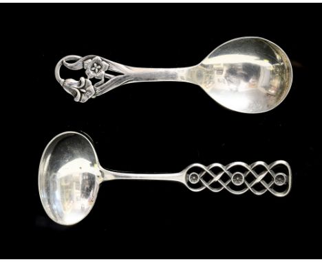 David Andersen, a Norwegian silver caddy spoon, the handle with open knot design, togetherwith a Danish silver caddy spoon da