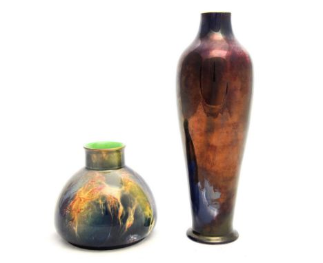 John Butler for Wilkinson, an Oriflamme lustre vase, of elongated shouldered form with iridescent glaze, together with anothe
