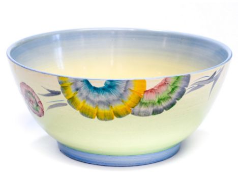 Clarice Cliff for Wilkinson, an Aurea and Pink Pearls pattern Athens jug, one side desorated in blue green palette, the other