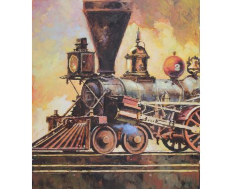 John Swatsley (American, B. 1937) "Canadian Steam Engine" Signed lower right. Original Oil Painting on Illustration Board. Pr