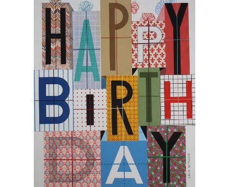 Erik Nitsche (Swiss, 1908 - 1998) "Happy Birthday Packages" Signed lower right. Original Mixed Media on Illustration Board. P