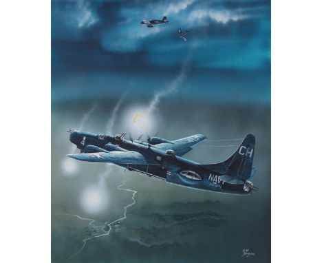 Steve Ferguson (American, B. 1946) "PB4Y-2 Privateer" Signed lower right. Original Acrylic on Cold Press Illustration Board. 