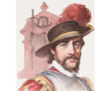 Tom McNeely (Canadian, B. 1935) "Juan Ponce de Leon's Discovery of Florida" Signed lower right. Original watercolor on Paper.