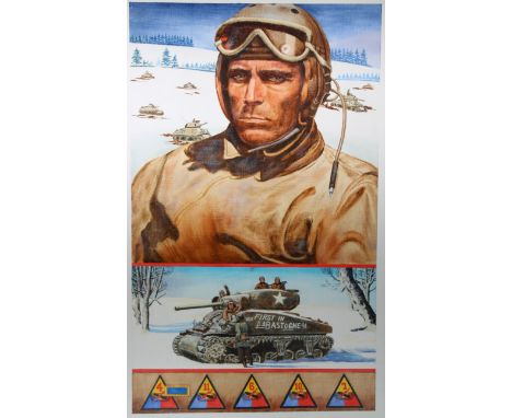 David K. Stone (American, 1922 - 2001) "Battle of the Bulge - Armor" Original Oil painting on Masonite. Provenance: Collectio