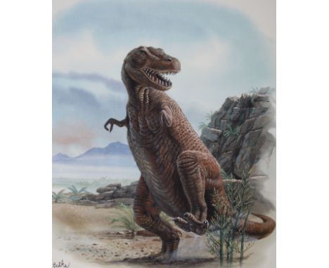 Don Balke (North Carolina, B. 1933) "Dinosaur/Tyrannosaurus" Signed lower left. Original Watercolor on Illustration Board. Pr