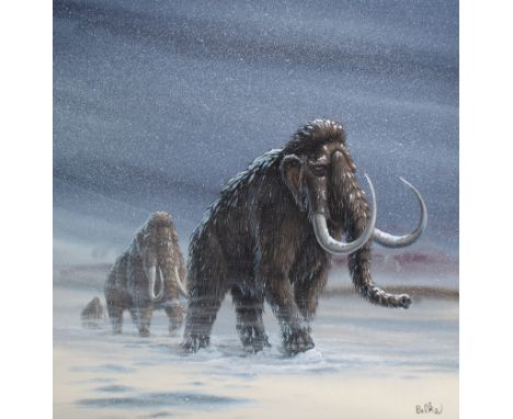 Don Balke (North Carolina, B. 1933) "Woolly Mammoth Walking in Snow Storm" Signed lower right. Original Watercolor on Illustr