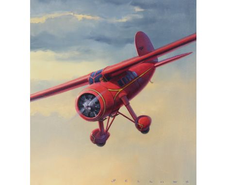 Jack Fellows (American, Born 1941) "Lockheed Vega Airplane" Signed lower right. Original Oil painting on Masonite. Provenance