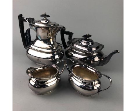 SILVER PLATED COMPOSITE FOUR PIECE TEA AND COFFEE SERVICE, comprising Walker &amp; Hall tea and coffee pot and Mappin &amp; W