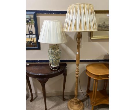 CERAMIC VASE TABLE LAMP, with shade, 72cm high, along with a standard lamp, with shade (2)