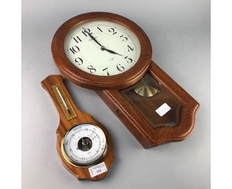 MODERN WALL CLOCK, along with a wall barometer and a modern print (3)